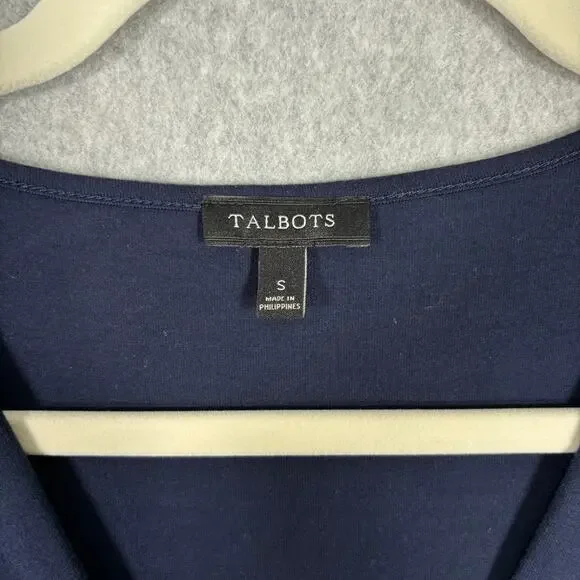 Talbots Dress Small Midi Navy Wrap Twist Ruched Modest Stretch Career Church